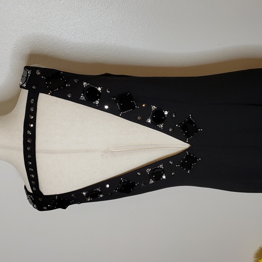 Ann Taylor Signature Black Beaded Low Plunge Dress Luxury Celeb Style Mobwife - Picture 10 of 14